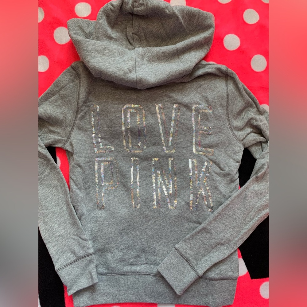NWOT VS PINK Iridescent Sequins BLING Gray Zip Hoodie X Small